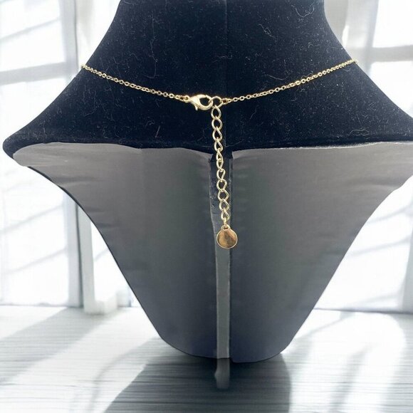 Vivace Gold Tone Station Necklace With Green Bezel Set Stones 34"L With 2.5" Ext - Picture 5 of 6